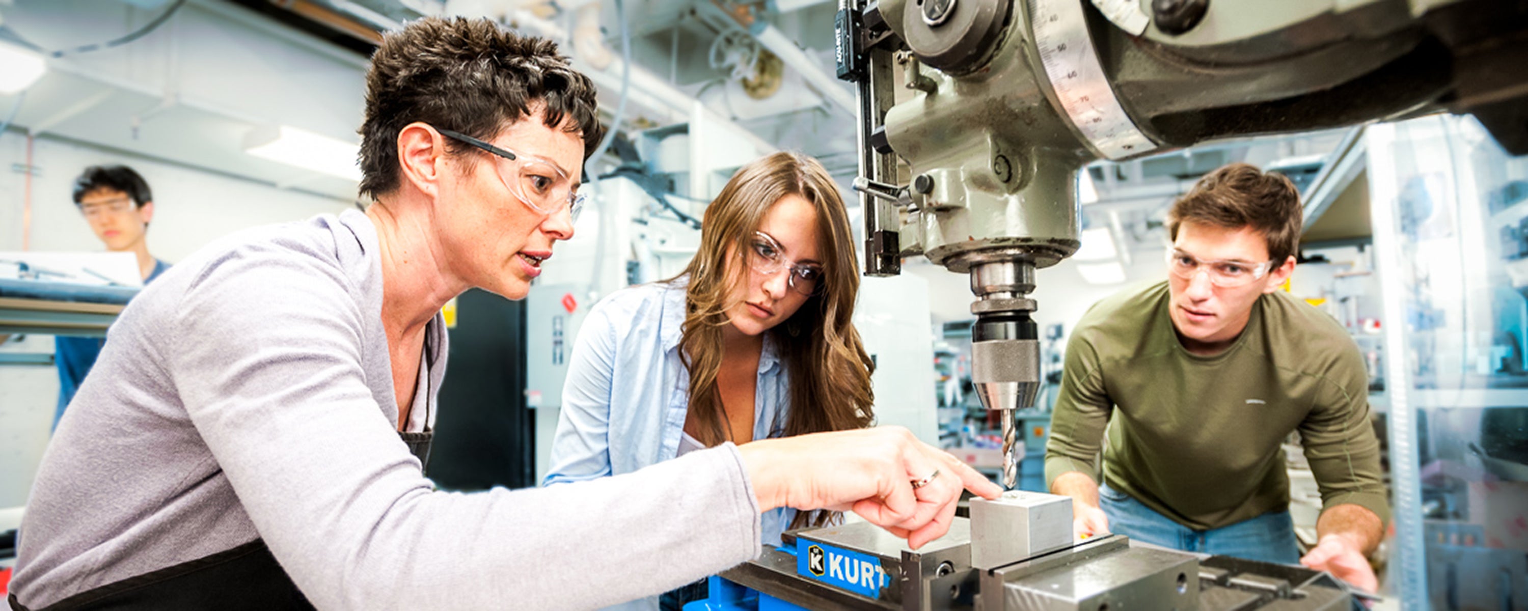 Teaching Professor Daria Kotys-Schwartz in machine shop