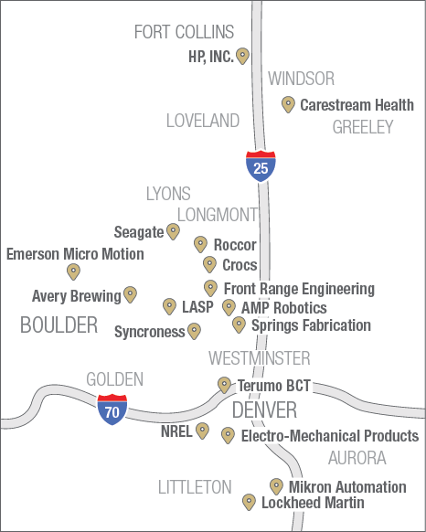 Mechanical Engineering Industry Partners locations map graphic