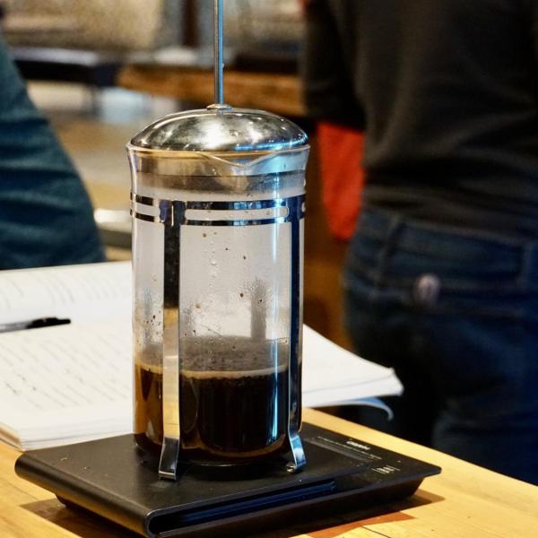 Students try using a french press