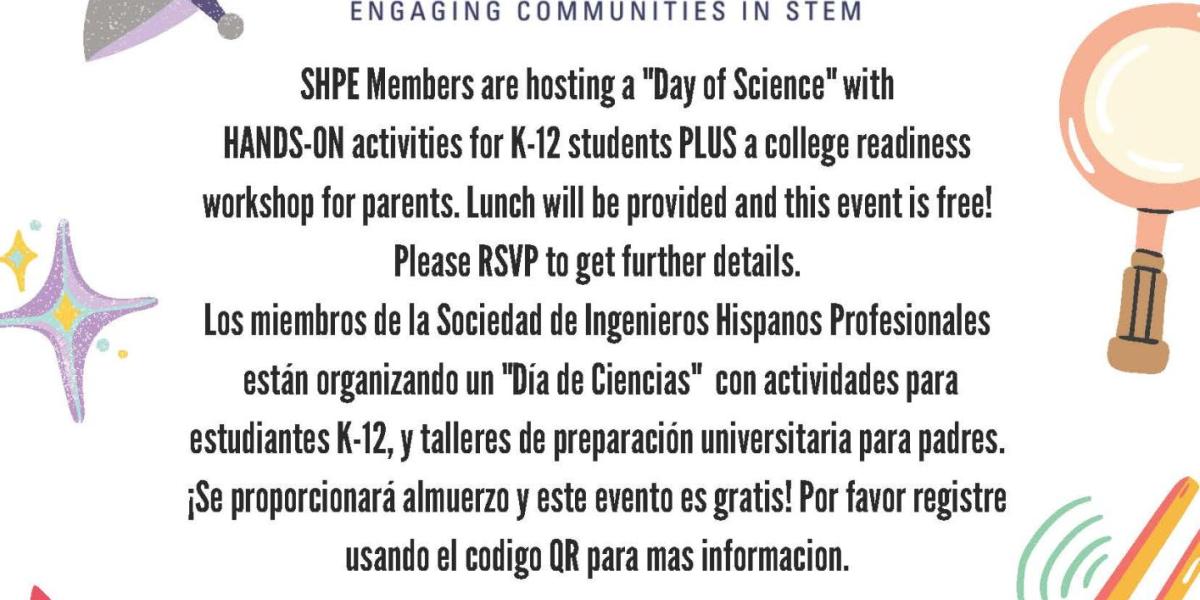 Flyer for Dia de Ciencias with text details