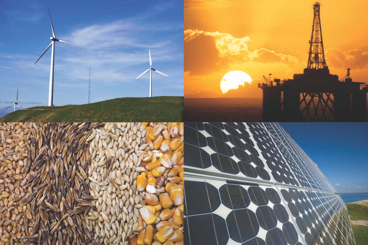 Collage showing various energy sources