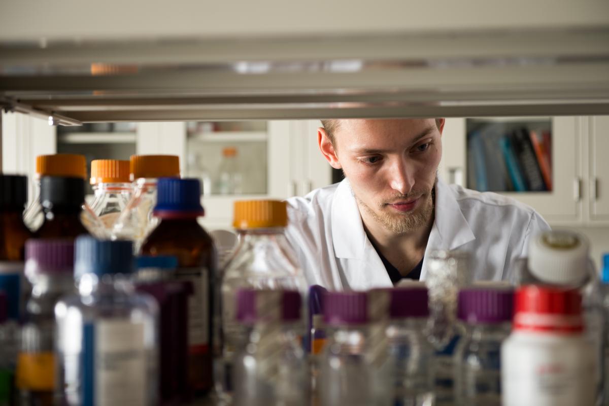 Student working in a lab.