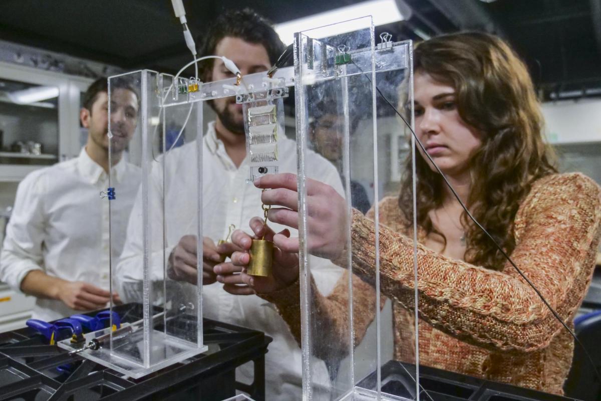 Undergraduate Research Student working in soft robotics lab