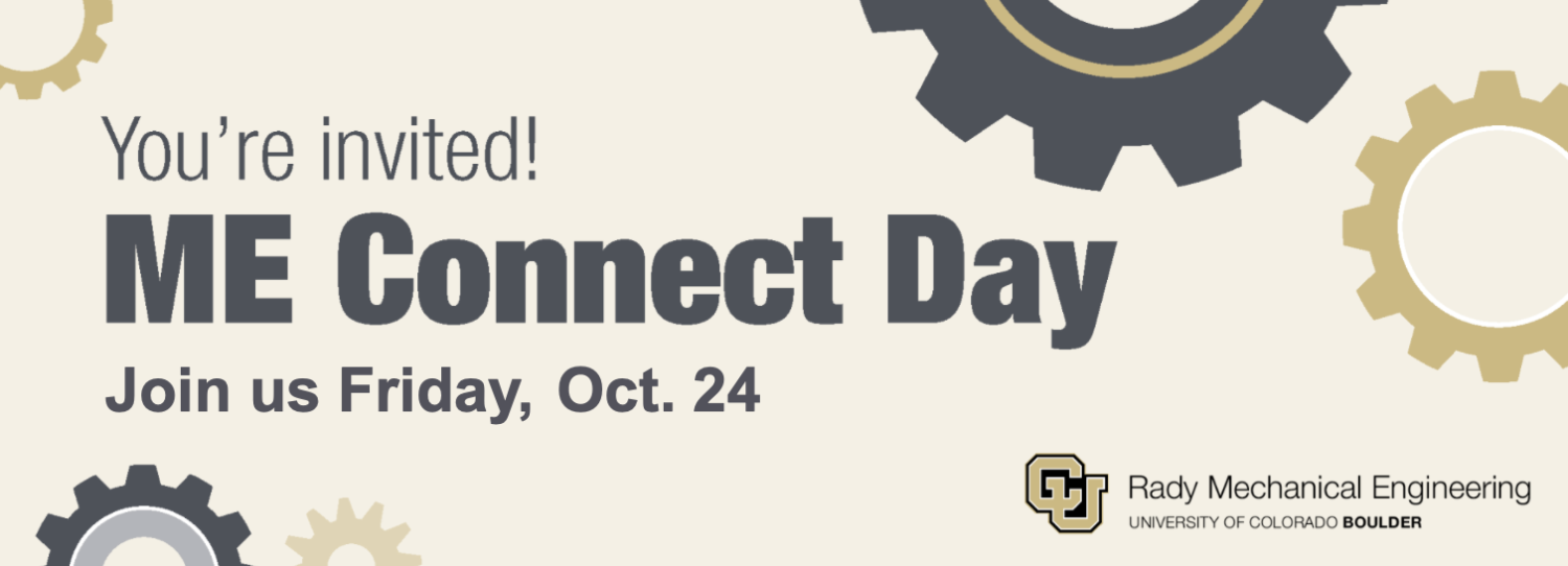 Light gold graphic with gear illustrations throughout, text that says "you're invited! ME Connect Day, Join us on Friday Oct. 24"