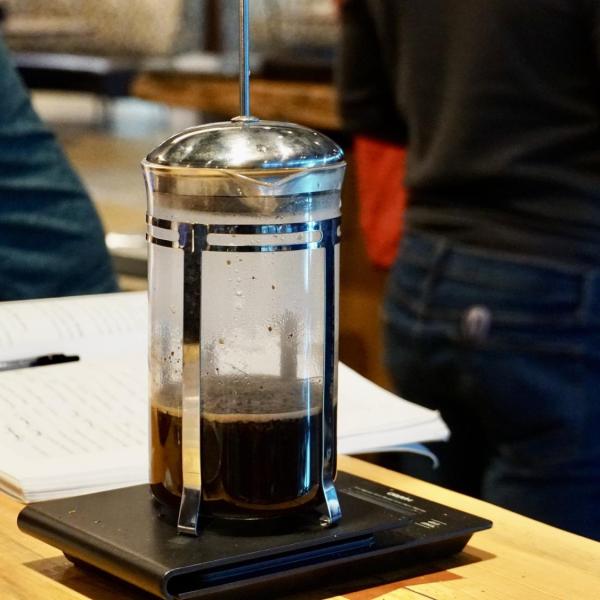 Students try using a french press
