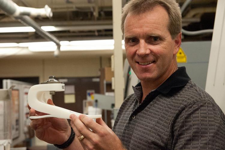 Richard Neptune with a prosthetic piece.