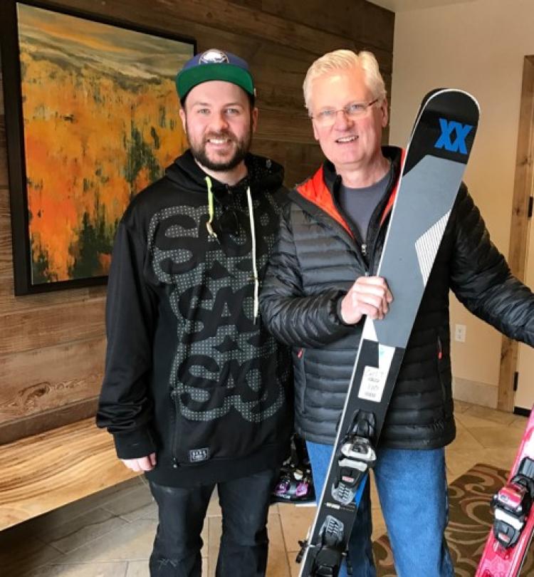 Andrew Tomaschke with Dad and skis
