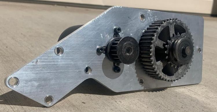Motor Bracket with Mounted Motor and Pulleys