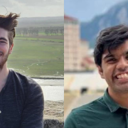 Mechanical engineering graduate students with mountains in background.