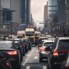 a photo showing backed up city traffic