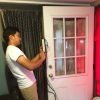 Prateek Shrestha with blower door