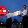 Ronggui Yang and Xiaobo Yin holding the metamaterial.