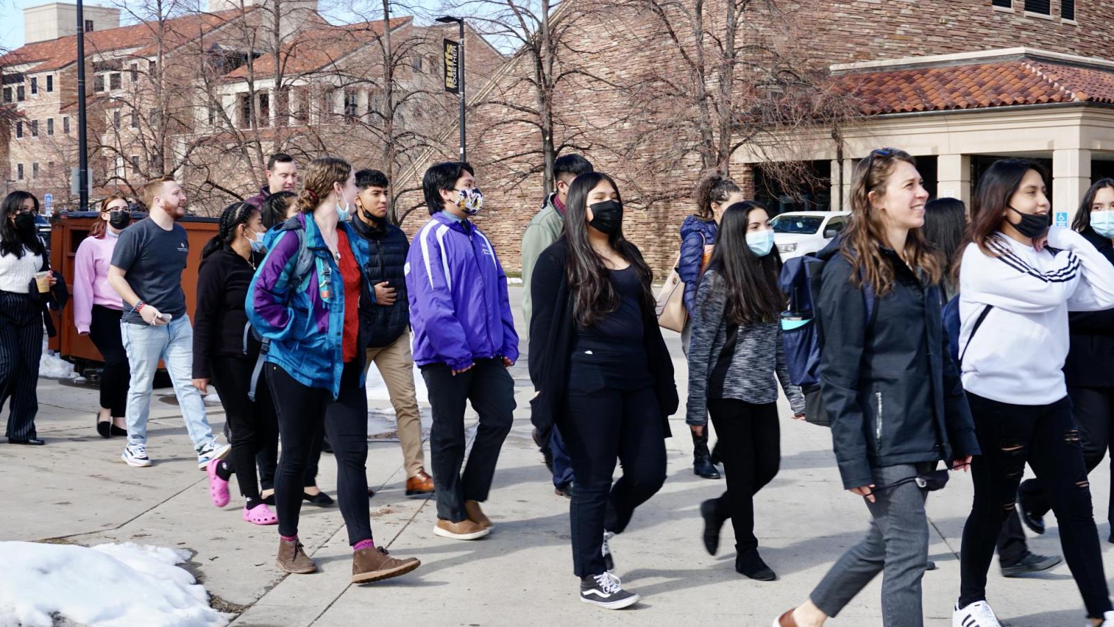 students walking around campus