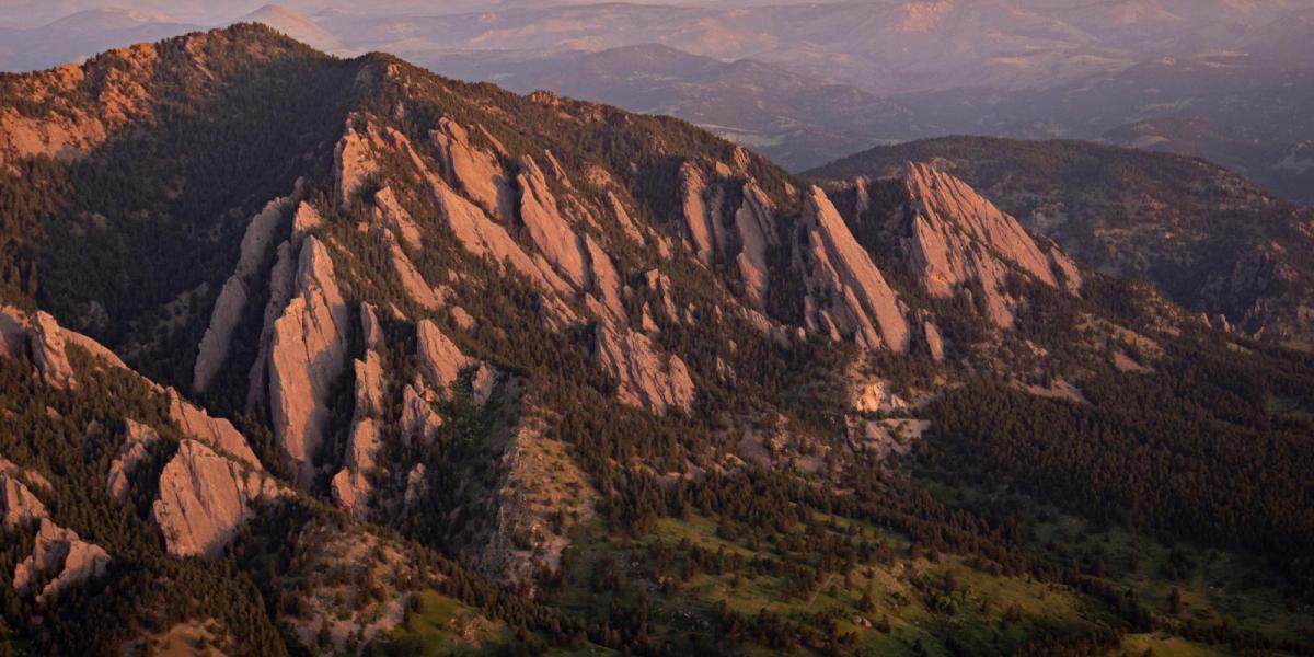 Aerial photo of the Flatirons.