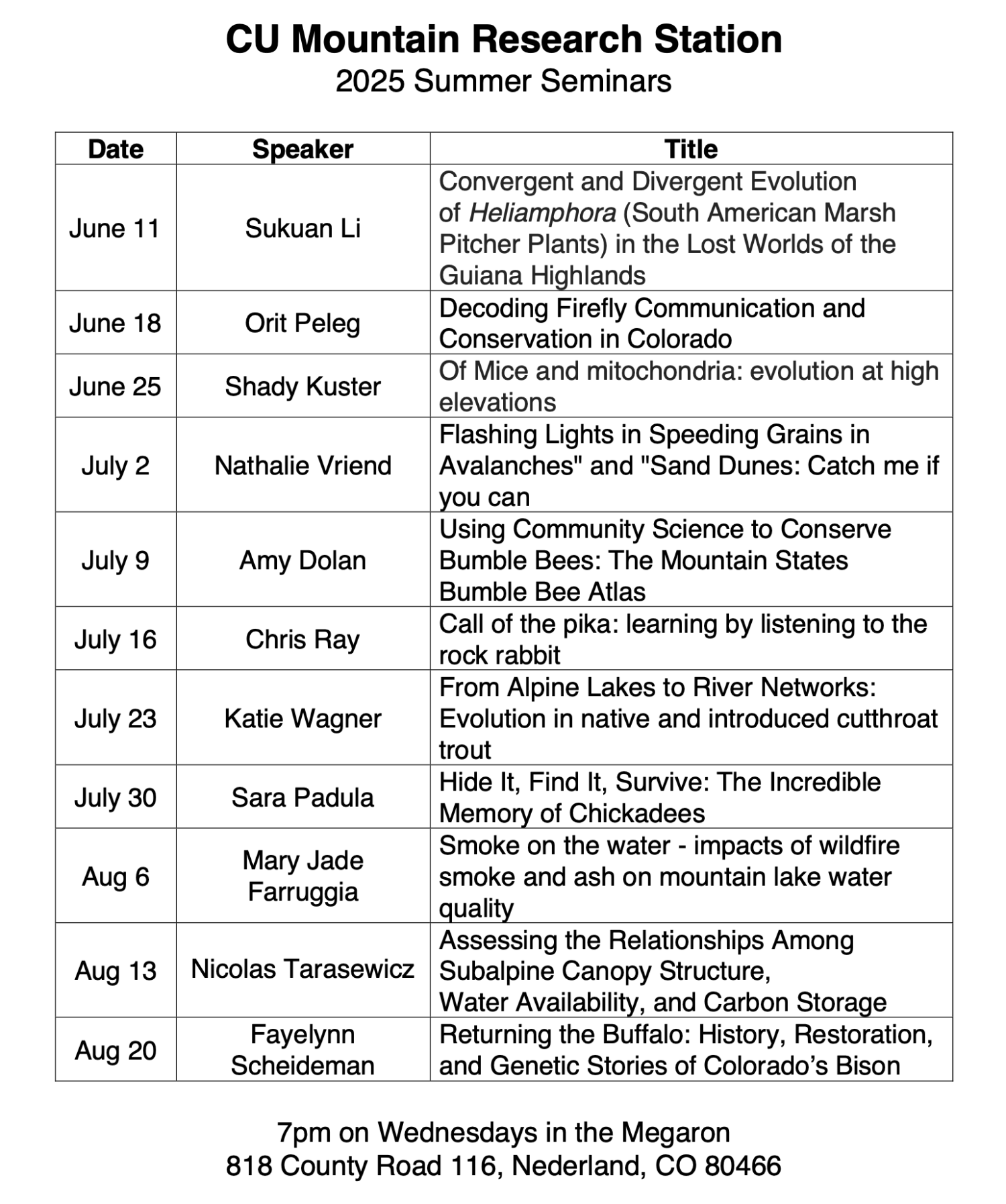 Summer 2025 Seminar Series