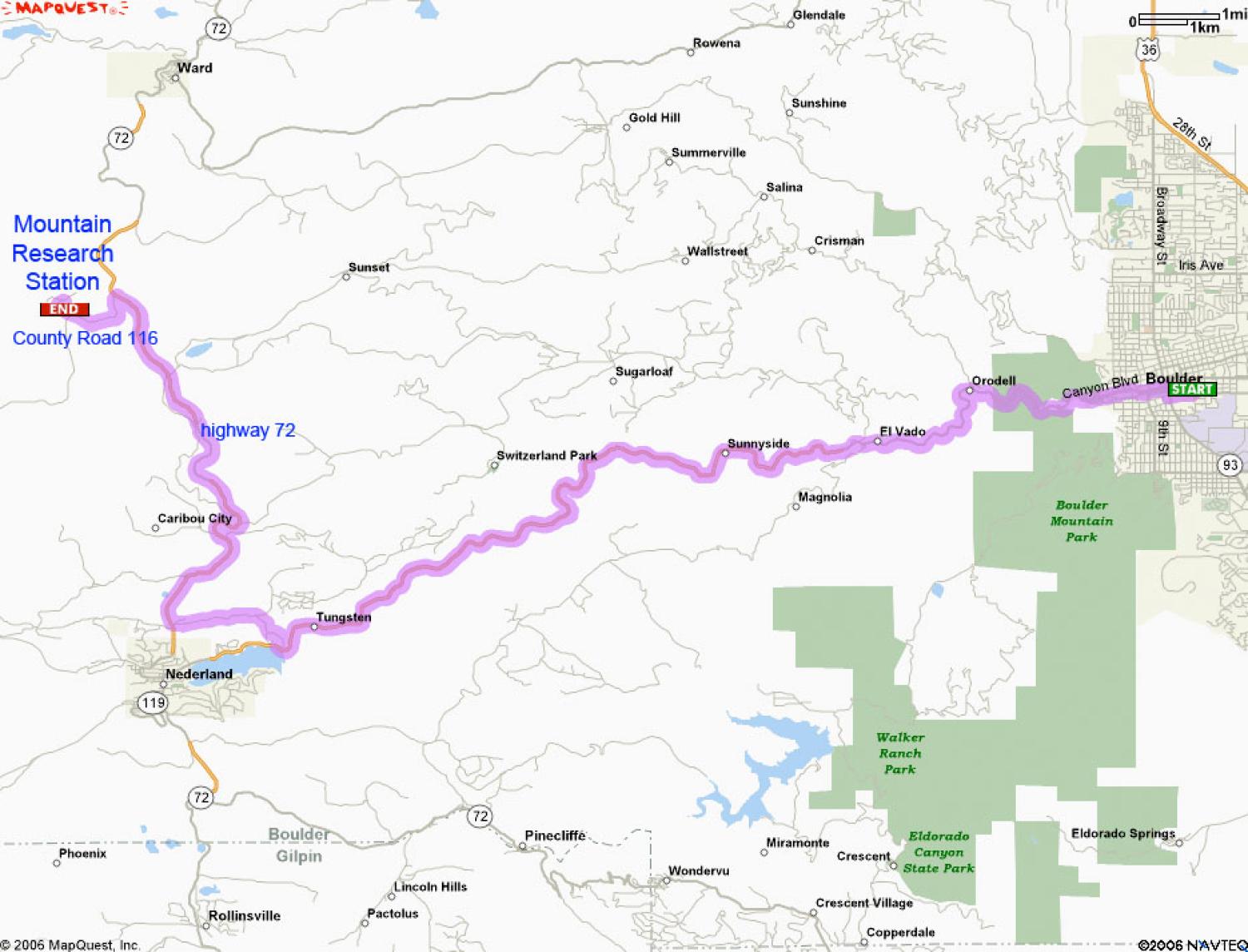 Map from Boulder to Mountain Research Station