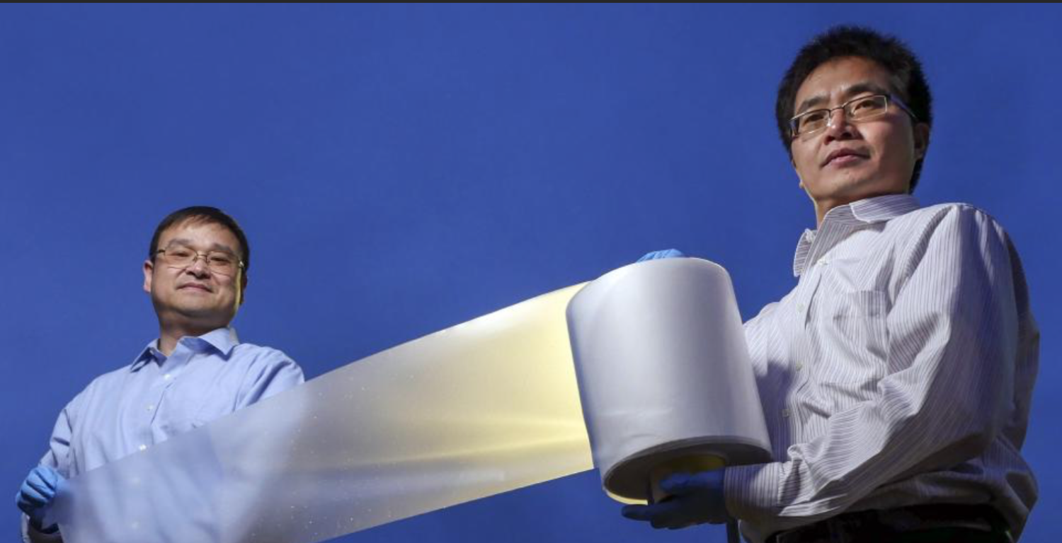 Xiaobo Yin, co-director of the research and an assistant professor, displays the new material.