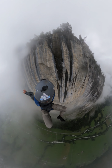 Harris BASE jumping in La Mousse, Switzerland.