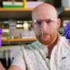 Matt Davidson, a research associate in the Burdick Lab, shows off a 3D-printed material that could be used for a variety of medical applications.