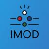 IMOD logo with colored dots over blue background