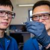 Chemistry chair Wei Zhang (right) and Graduate Research Assistant Zepeng Lei study plastic materials in the Zhang Lab.