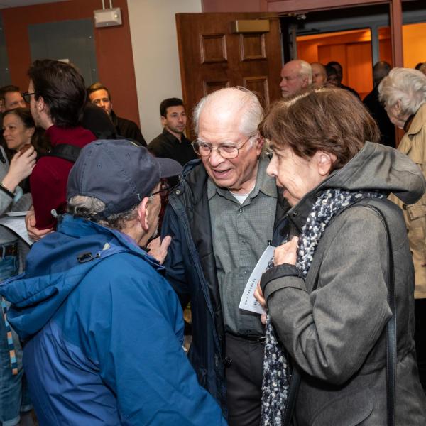 People mingling in lobby