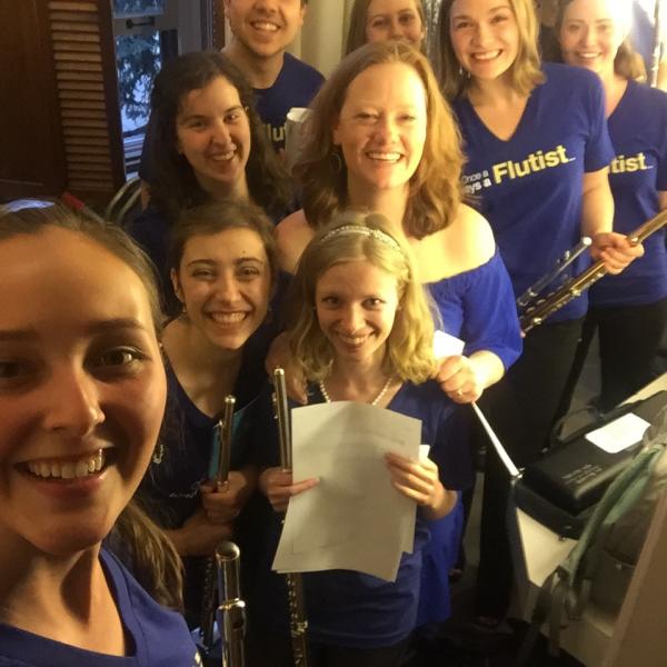 The flute studio poses before the preconcert lecture
