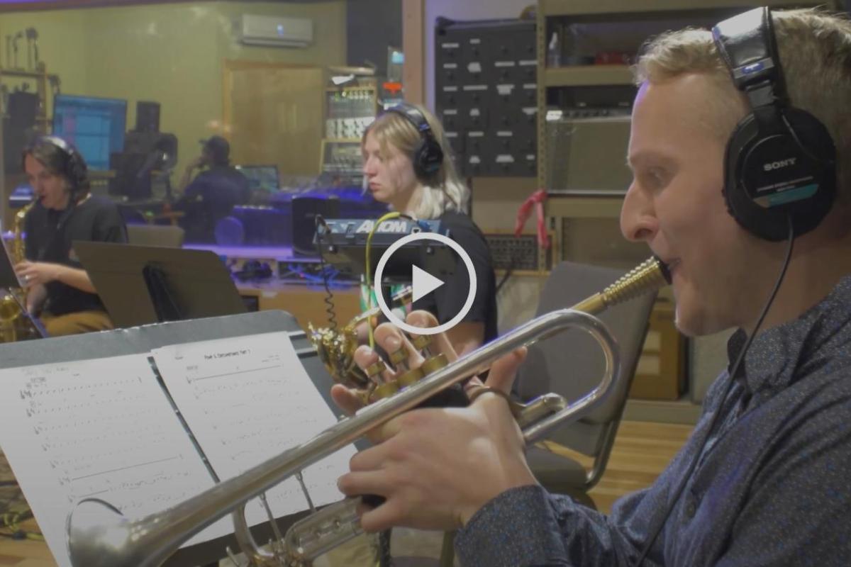 Thompson Jazz studies recording Edward Elgar’s “Pomp & Circumstance” theme in a New Orleans funk arrangement