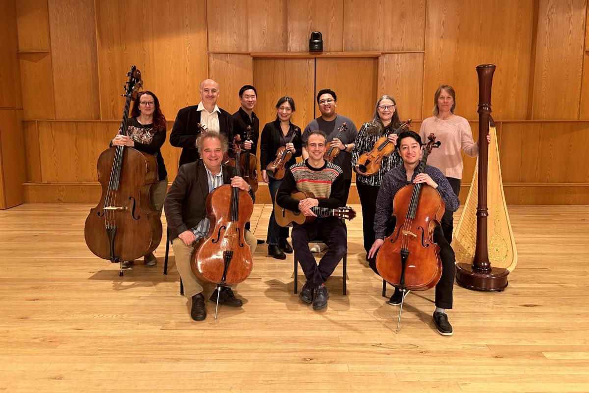 string faculty on stage in Grusin Music Hall