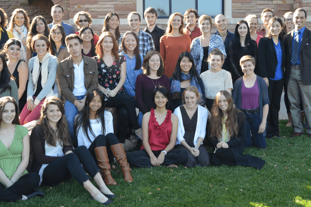 violin students posing outside