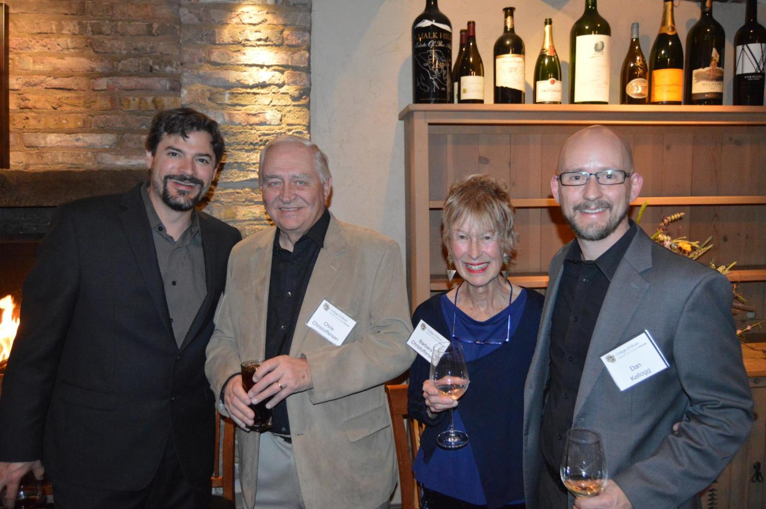 Carter Pann, Chris Christoffersen, Barbara Christoffersen and Daniel Kellogg at a dinner celebrating the Christoffersens’ latest gift to the College of Music.