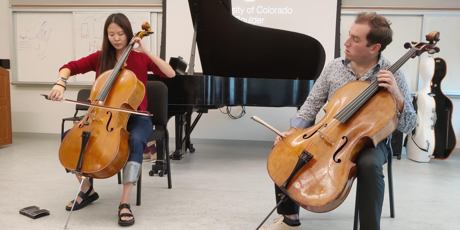 Cellists Nicole Chung (College of Music Artist's Diploma candidate) and Cuban-American cellist Thomas Mesa (Sphinx)