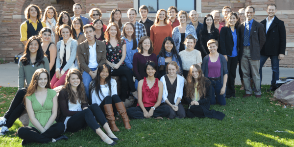 violin students posing outside