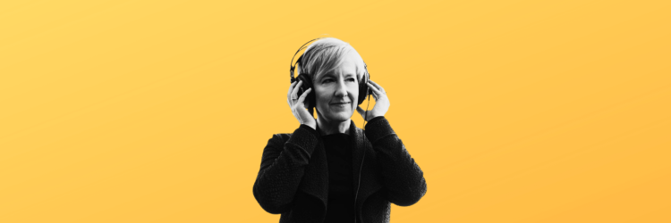 Smiling woman wearing headphones 