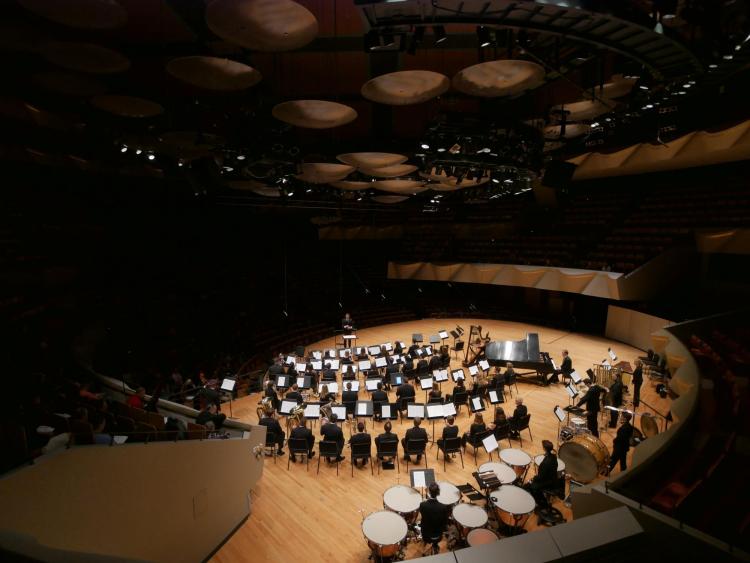 An overhead view of the Boettcher Concert Hall