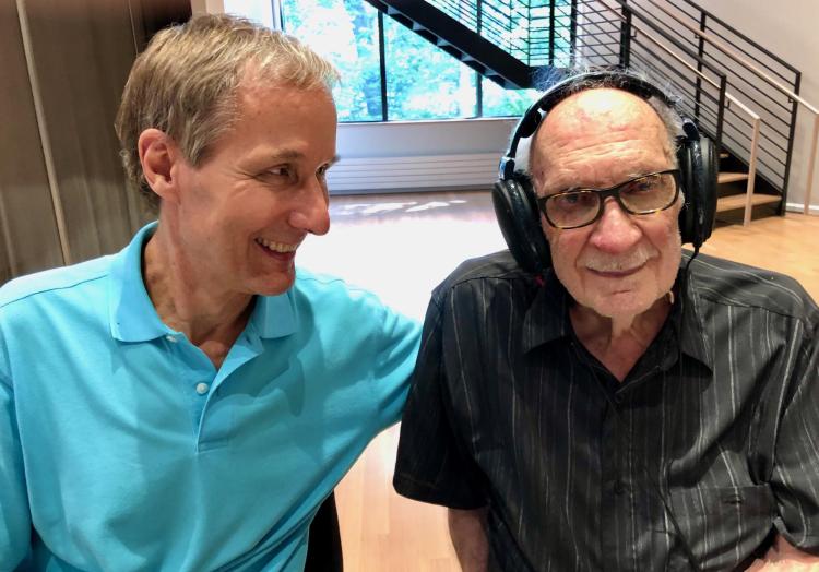 Bruns and Crumb at a recording session of “Metamorphoses, Book II” at Swarthmore College in 2021.