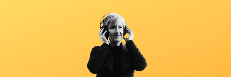 Smiling woman wearing headphones