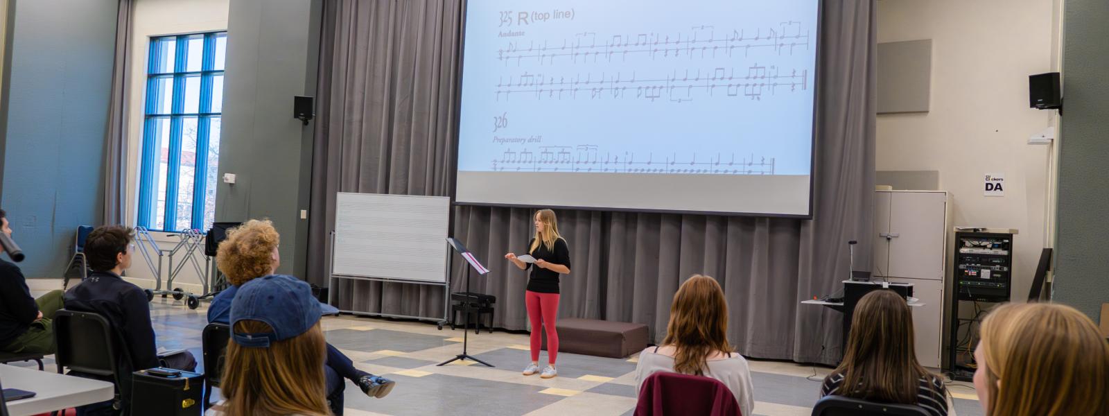 Music education student giving presentation