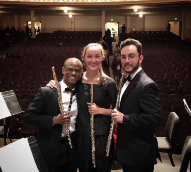 Fischer with fellow alumni Brice Smith and Kaleb Chesnic after a CU Boulder Symphony Orchestra concert.