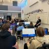 McKee speaks with the Indianola High School Wind Ensemble sharing stories and life advice. Photo courtesy: Indianola High School Band.