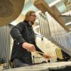 A student using four mallets