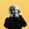 Smiling woman wearing headphones
