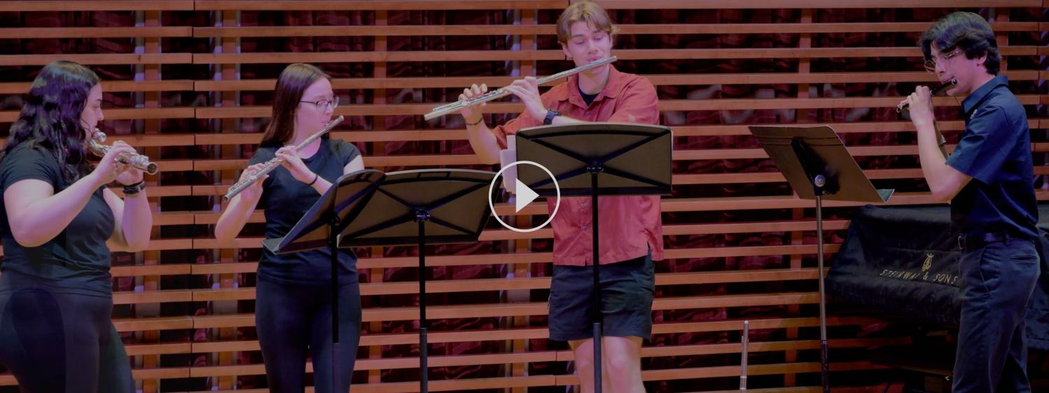 CU Boulder Panoramic Flutist: 4 flute players in performance