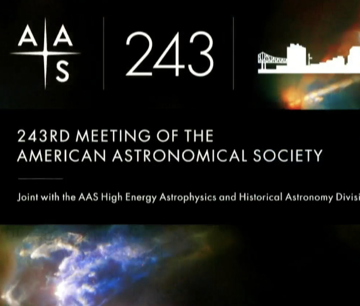 Screen capture of introductory text AAS 243 against a black background