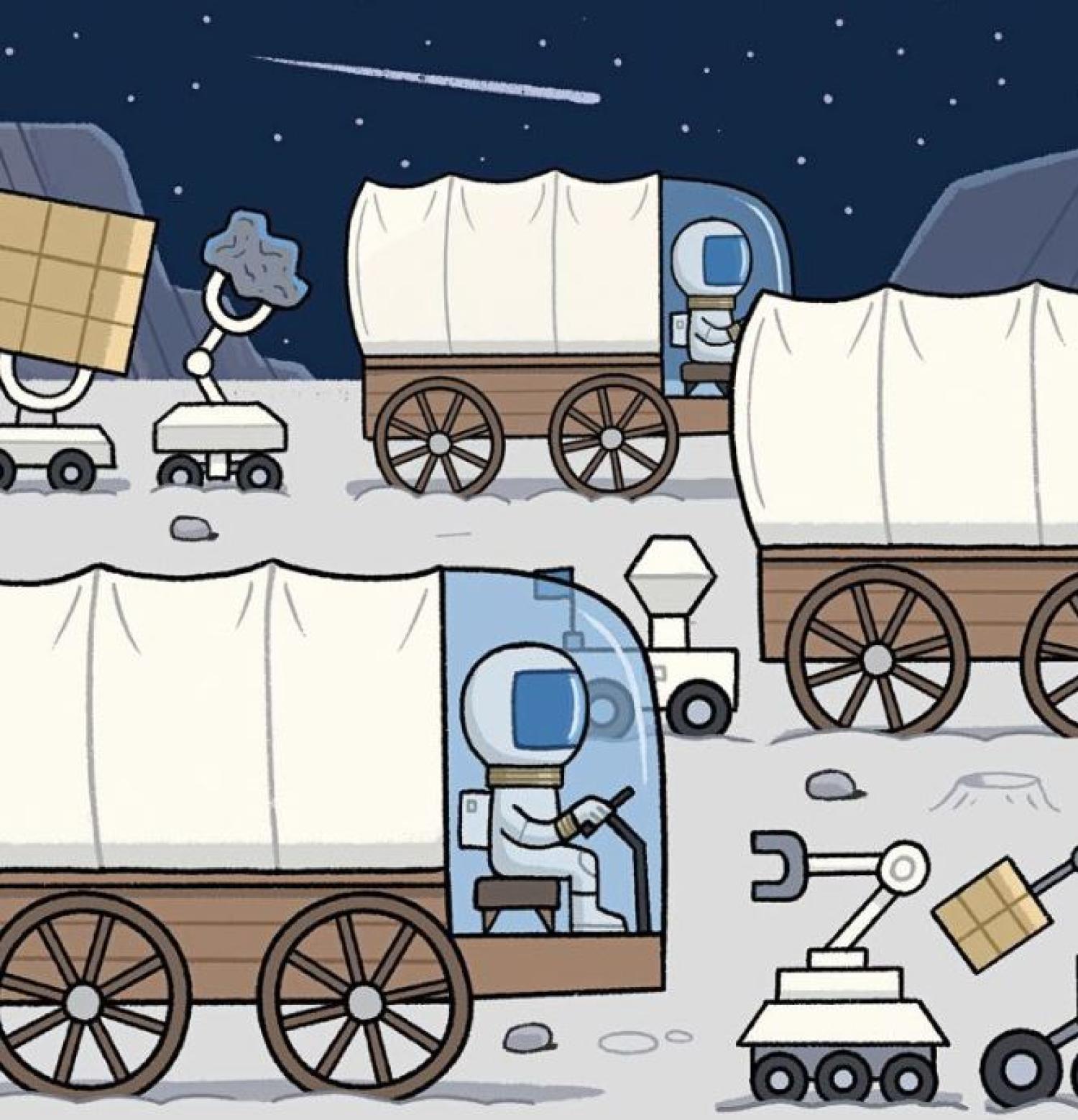 The Race to Develop the Moon drawing
