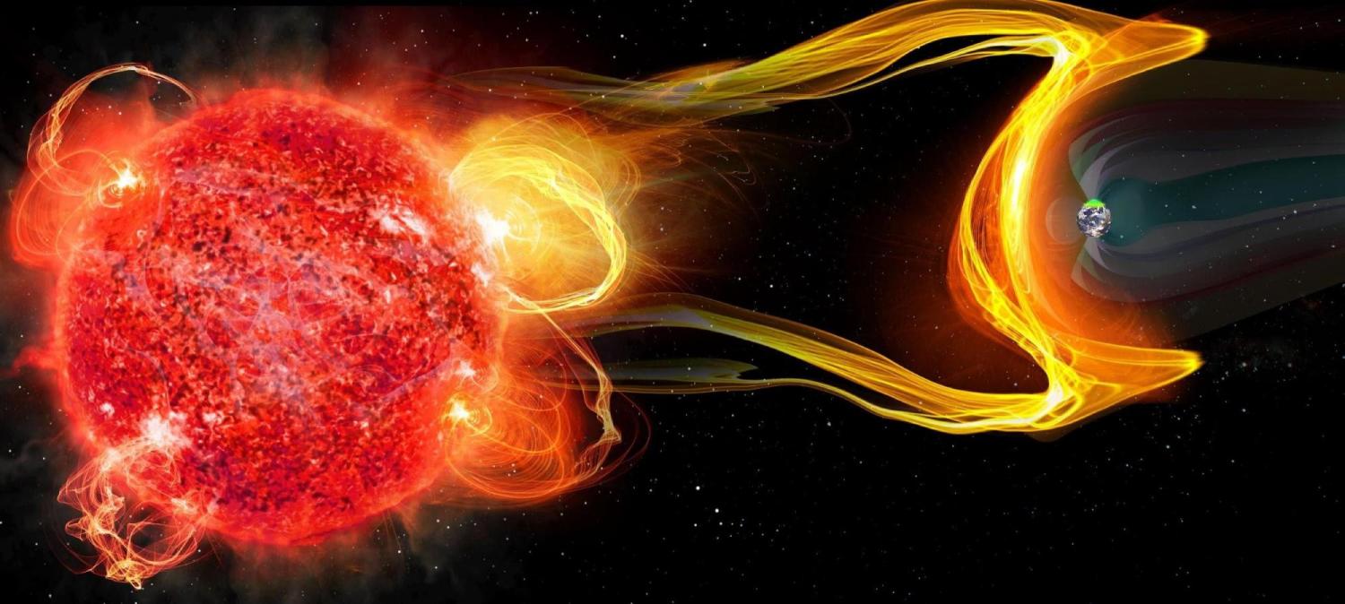 Artist’s impression of a planet orbiting an M dwarf experiencing a CME due to a megaflare event