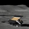 Artist's depiction of a robot laying out an antenna on the lunar surface.