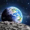 Graphic from the Moon looking at Earth with the Milky Way in the background