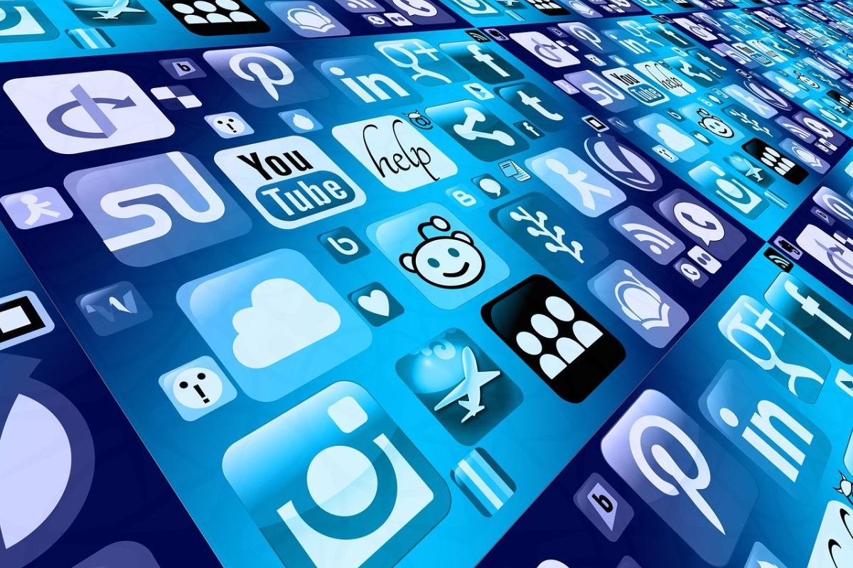 A photo of several social media logos, including Reddit, Instagram, Pinterest and YouTube. Logos are varying shades of blue and purple.