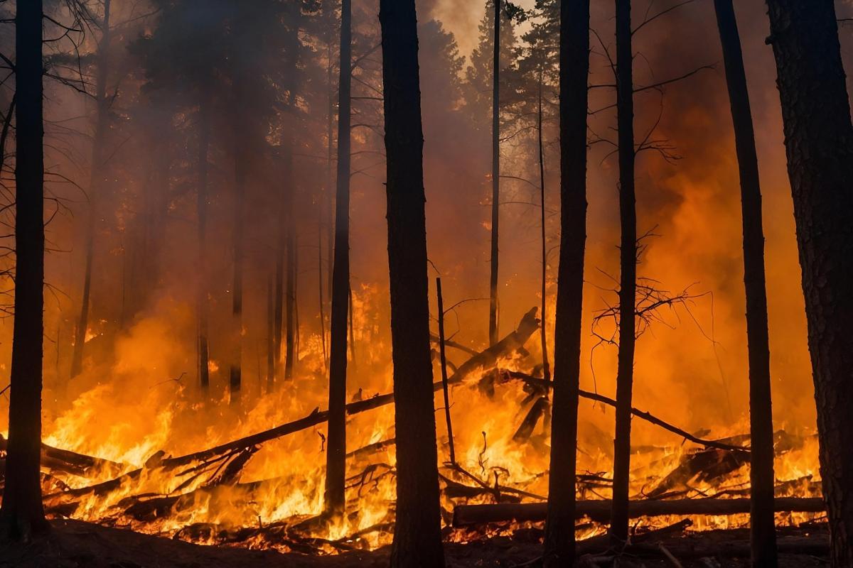 Fire burns through forest